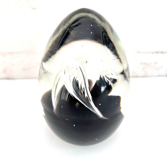 Clear and Black Glass Egg Paperweight - Picture 2 of 9